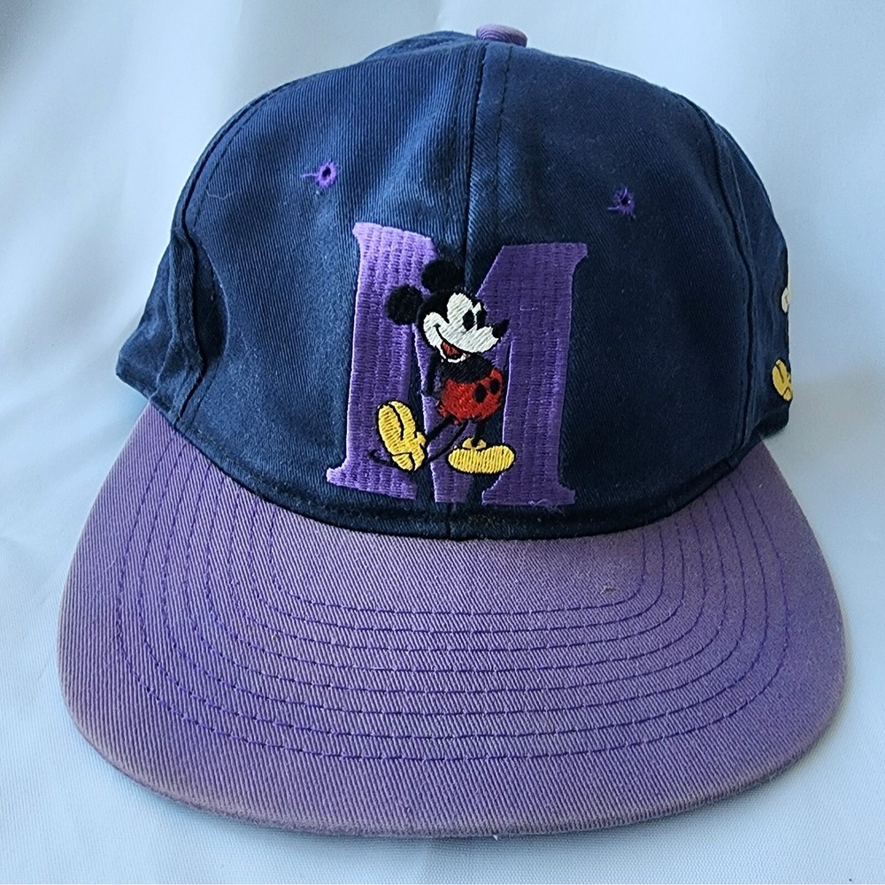 Disney Embroidered Mickey Mouse Vintage 90s Snapback Cap Baseball Hat Purple‎